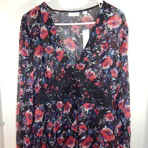 New York & Company Sheer Floral Print Blouse